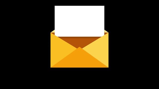 Open yellow envelope with white blank paper message on black background