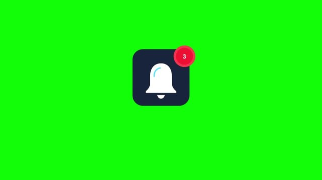 Notification bell icon with unread message counter in motion on chroma key green screen background video footage