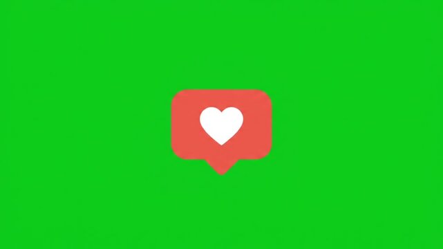 Flat 2D social media heart notification pop up on green screen