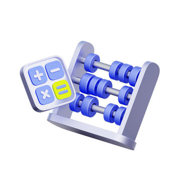 3D illustration of abacus with digital calculator for mathematics class, arithmetic learning, primary education, financial calculation, accounting lesson, and number counting.
