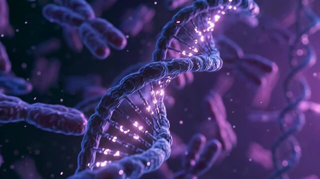 Chromosome structure and genetic information visualization, scientific biology illustration for DNA research and medical education
