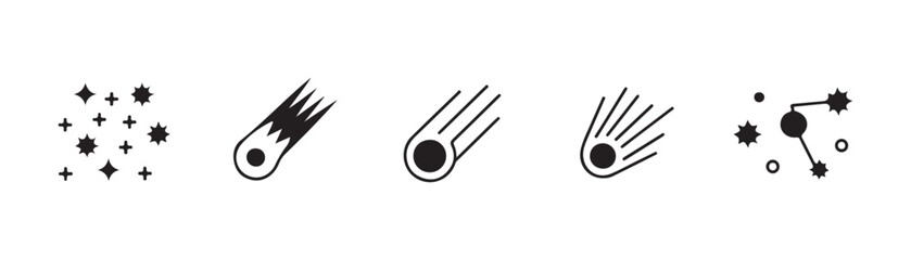 Space objects and constellation icons set with stars and falling comets for celestial illustrations. © GOLAM