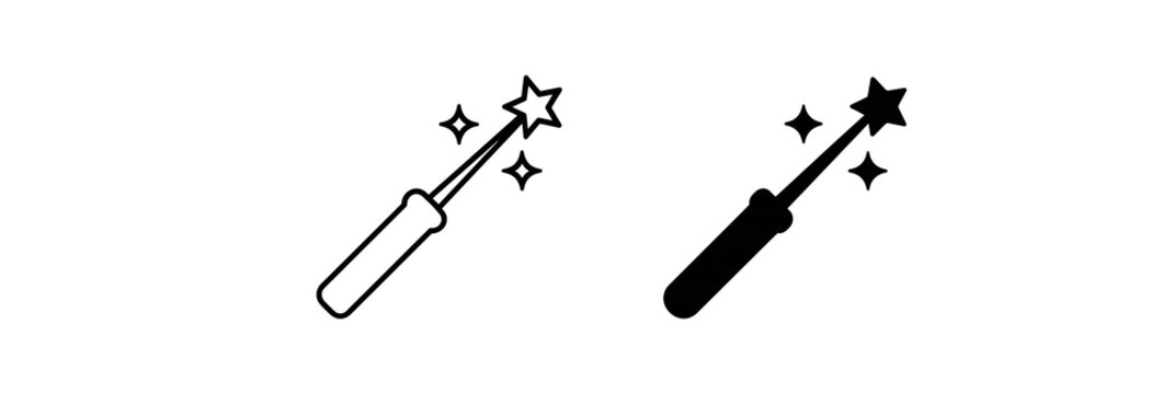 Halloween magic wand icons with sparkles and starburst effects