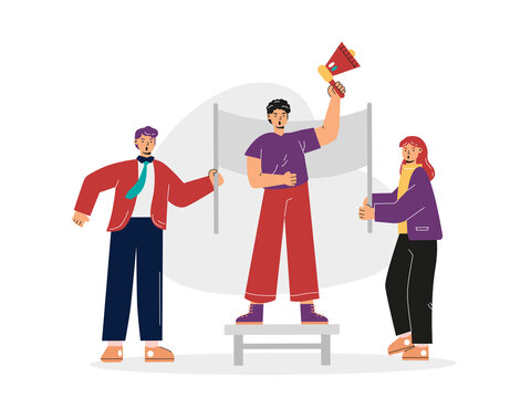 Some people hold demonstrations or mass protests in public. Protest illustrations. Flat vector concepts.