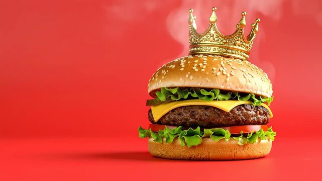 Burger with Crown on Red Background