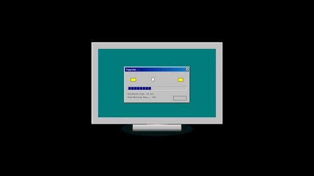 Retro Computer Monitor Loading Screen Animation with Vintage Operating System Installation Progress Bar.
