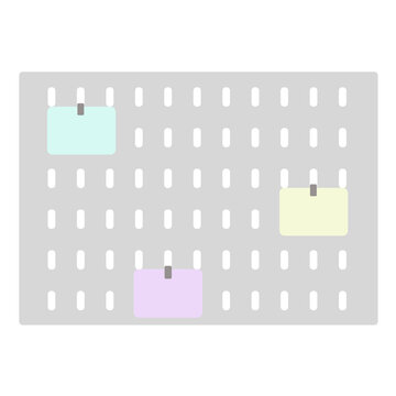 Minimalist grey pegboard with colorful sticky notes illustration