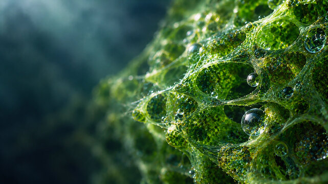 Abstract Bio-Synthetic Micro-Algae Fabric Texture, Luxury Cellular Net Matrix and Micro-Bubbles Close-Up