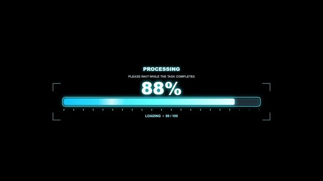 Digital loading progress bar showing eighty eight percent completion on black background.