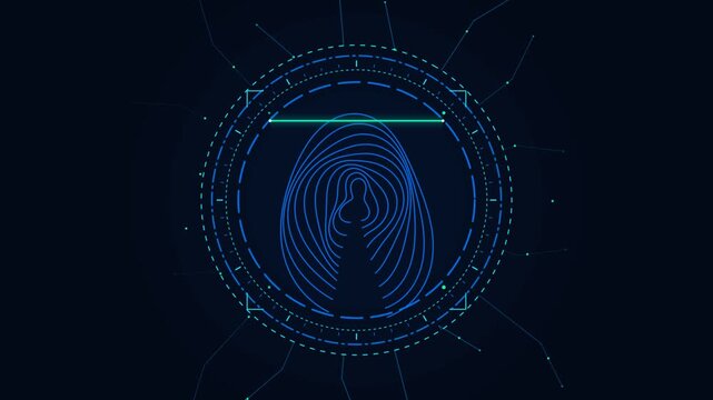Futuristic biometric fingerprint scanning animation