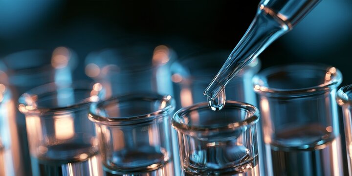 a Laboratory Pipette Dispensing Liquid into Test Tube in Scientific Laboratory Setting with Multiple Test Tubes