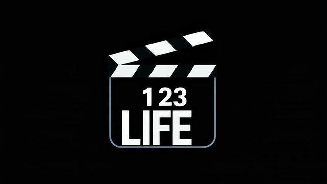 Cinematic clapperboard animation with text '123 LIFE' in a dark dynamic background for film production concept