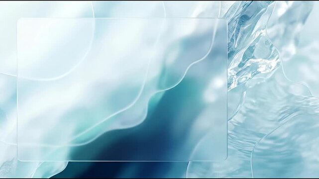Abstract Panoramic Banner with Frosted Glass Plate, Teal and Blue Flowing Waves Background for Advertising and Branding with Copyspace