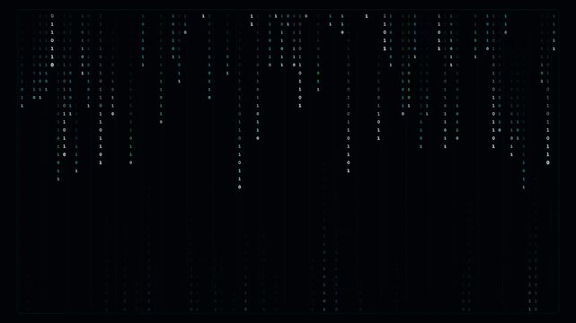 Falling binary code digital numbers in a matrix rain effect