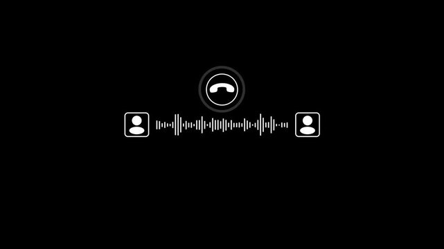 Call recording visual effect with audio spectrum animation on black background.Moving audio waveforms,for communication, and voice recording.Communication signal and ringing phone icon.