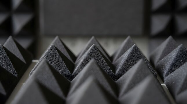 Black acoustic foam pyramids for sound insulation in a recording studio