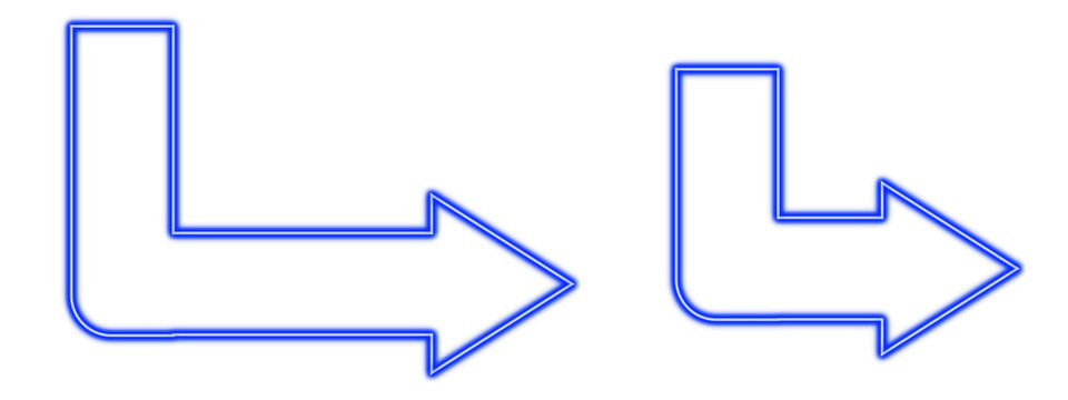 Blue arrow corner turn right neon light set object set elements isolated on white background