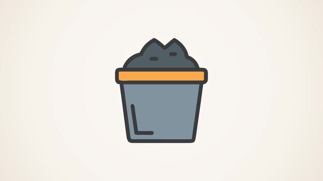 Stylized grey bucket filled with dark material illustration