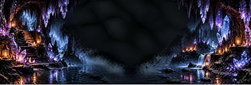 The Candlelit Crystal Cavern - Magical Halloween Background with Glowing Crystals and Candlelit Cave Walls
