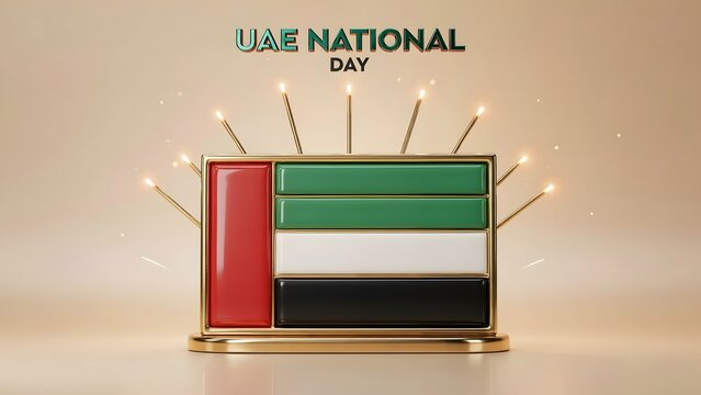 UAE National Day celebration with flag fireworks and decorative frame