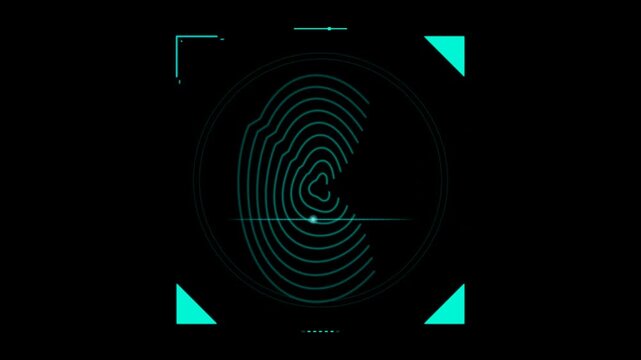 Digital fingerprint scanner glowing green on dark background