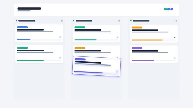 Project management workflow interface with task cards and user
