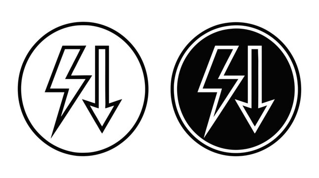 Vector illustration of lightning bolt and down arrow icon vector set on a transparent background