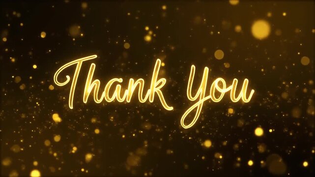 Thank You Golden Text Animation with Glittering Particles and Bokeh Lights.