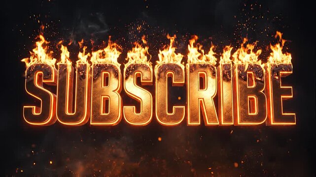 Fiery Subscribe Button Animation with Burning Text and Flames on Dark Background.