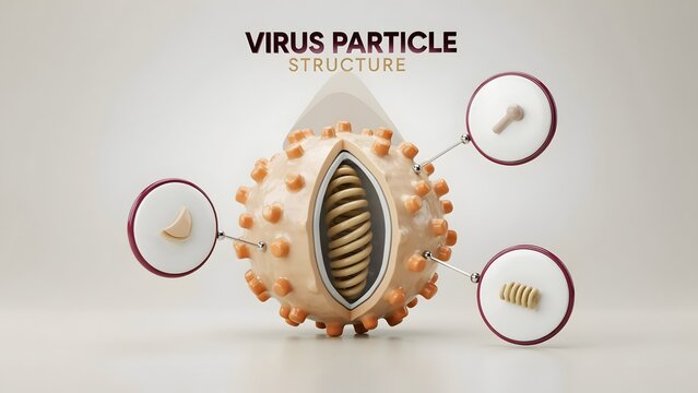 Scientific diagram of a virus particle structure with internal