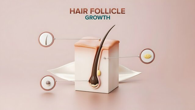 Hair follicle growth anatomy showing skin layers and bulb structure
