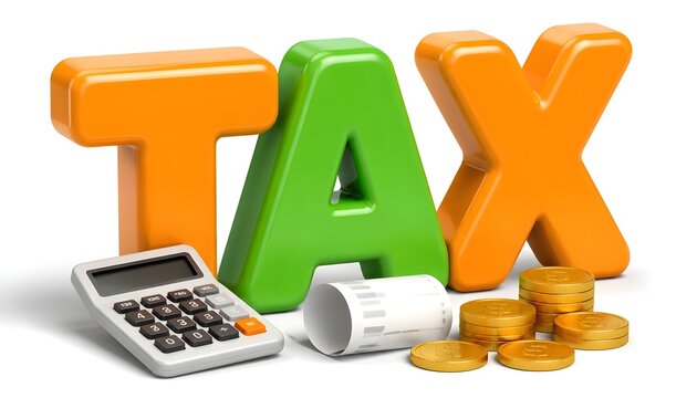 ax 3D Typography with Calculator, Financial Documents and Gold Coins
