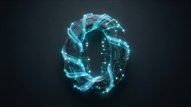 Glowing digital globe with luminous circuit line and connected node dark background, digital technology network, cyberspace data communication, abstract digital brain symbolizing artificial