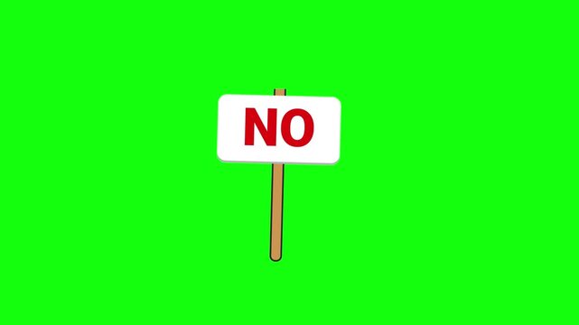 No sign animated rejection and protest refusal concept with red text on white placard swaying side to side in 4k on green screen background.
