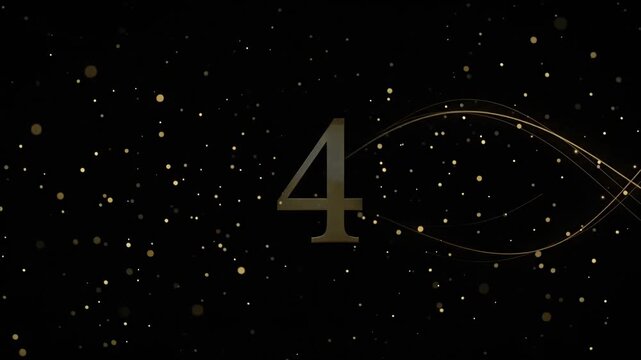 Golden number four glowing inside magical cosmic space background with floating star dust particles