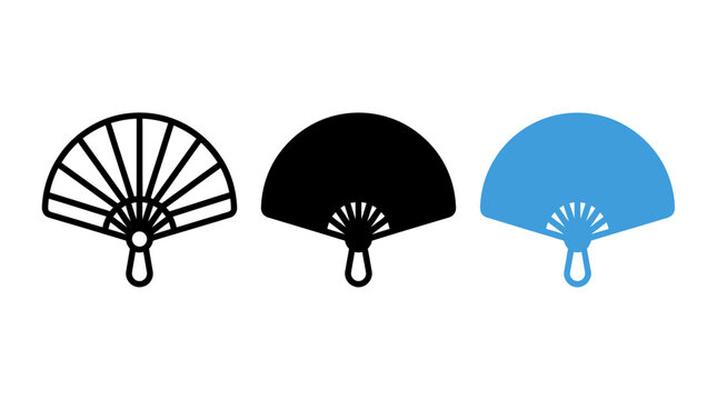 Set of three hand fan icons showing varied graphic design styles for interface
