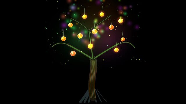 Abstract Bioluminescent Golden Harvest - Living Watercolor Tree of ...