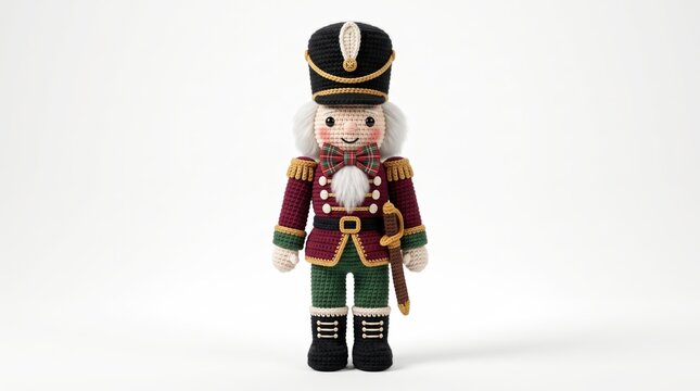 Handmade crochet nutcracker doll for Christmas holiday decoration on