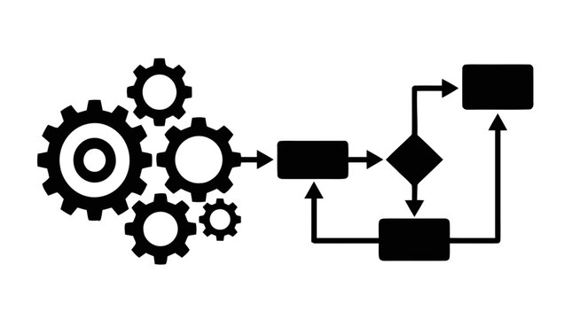 Vector illustration of gears and flowchart icon, process automation and workflow on a transparent background