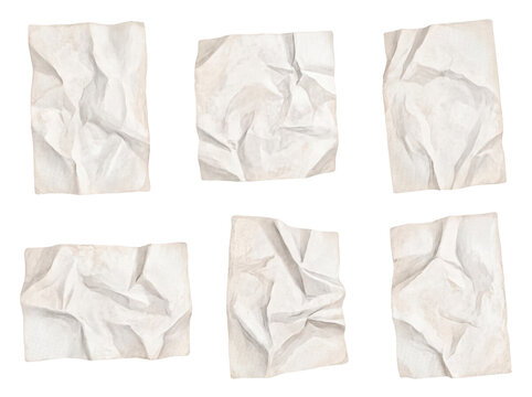 Six crumpled vintage paper textures on a transparent background