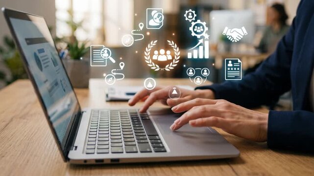 Human resources professionals using digital recruitment tools to assess job applicants, select suitable candidates, discover career opportunities, match talent with positions, 4K video