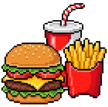 Pixel art fast food and burger