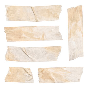 Old stained torn masking tape pieces with rough edges