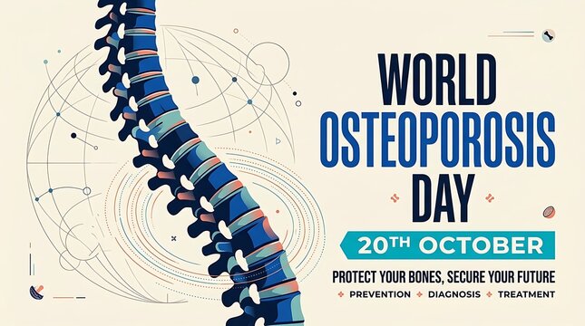 World Osteoporosis Day vector illustration, blue spine and vertebrae anatomy, 20th October health campaign poster design