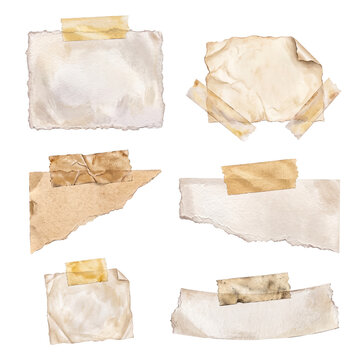 Vintage paper with adhesive tape and torn edges on transparent