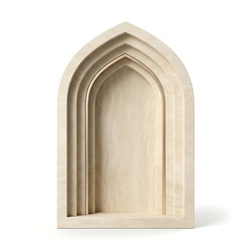 3D Islamic Pointed Arch Marble Niche Podium on White Background