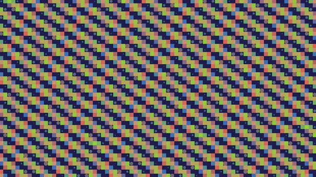 Abstract colorful pixel grid pattern moving diagonally on digital screen