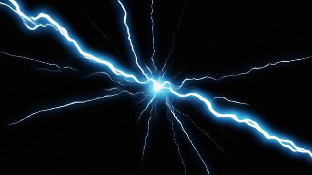 Electric Bolt Bursting With Blue Energy Against Dark Background Cinematic Motion