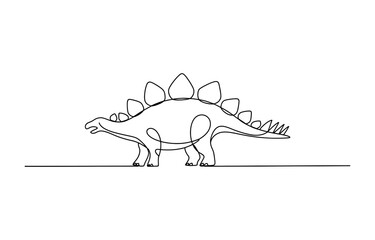 Continuous single line drawing of a stegosaurus dinosaur walking © Bobita