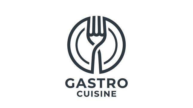 Gastro Cuisine Logo: Fork and Plate Icon